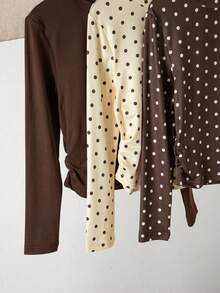 3pcs Tween Girls T-Shirt Crew Neck Long Sleeve Slim Fit Polka Dot Contrast Color Pattern 3pcs Set Top Casual Everyday T-Shirt Autumn - Multicolor - View 6
