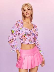 SCOOBY-DOO X SHEIN Women's Cartoon Dog Pattern Cropped Shirt - Multicolor - View 3