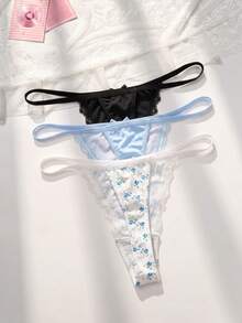 PetitDoll 3件套女士蕾丝拼布花卉丁字裤 - 彩色 - 查看 2