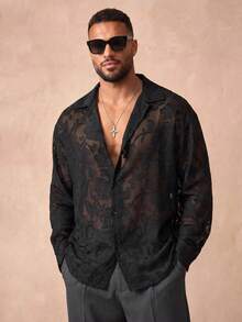 EASEVO Plus Size Chiffon Cut-Out Long Sleeve Blouse - Black - View 3