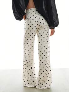 MOTF PREMIUM WOMEN'S SATIN POLKA DOT WIDE LEG PANTS, SPRING/SUMMER - Black and White - View 2
