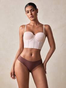 Veilyse Áo croptop cúp ngực không dây màu be dành cho nữ - Dây đeo có thể tháo rời, thích hợp mặc đi nghỉ mát. - Màu be - Xem 1