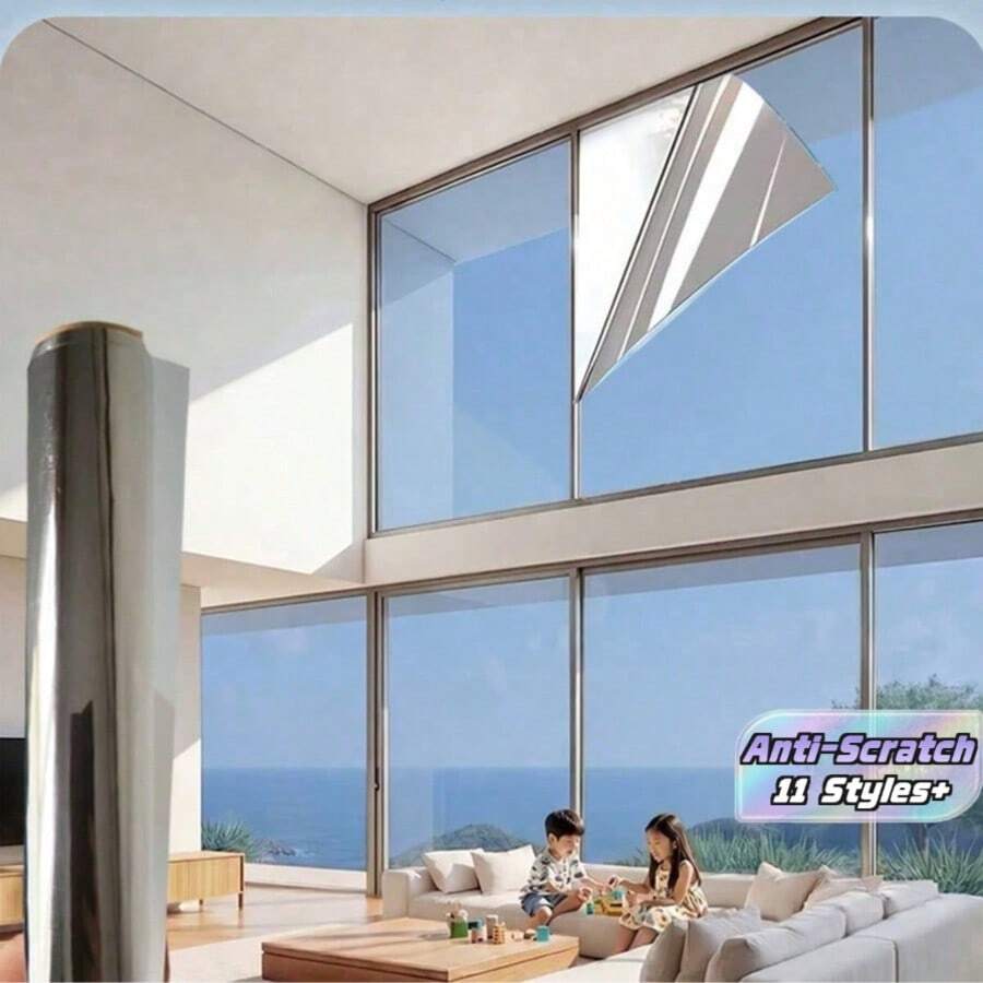 Película de Aislamiento Térmico Plateada de Doble Cara, Película de Protección Solar para Vidrio del Hogar, Bloqueo Fuerte de Rayos UV. Efecto Significativo de Sombreado y Enfriamiento, Diseño Transparente Unidireccional para una Vista Clara, Equilibrando Fácilmente la Protección y la Privacidad - 1PC - Ver 1