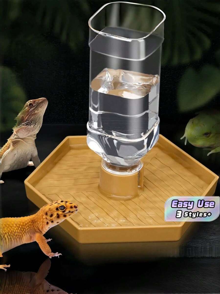 1 pieza Alimentador automático de agua para reptiles de plástico ligero y liso, bandeja de bebida estable antideslizante para tortuga, lagarto semiacuático, dragón barbudo, tortuga de agua, hábitat de cría, terrario, decoración y suministros para reptiles - Multicolor - Ver 1