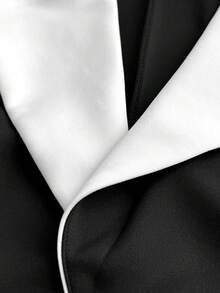Maweii Plus Size Elegant Commuter Colorblock Patchwork Ruffle Double-Breasted Jacket & Skirt 2 Pieces Set - Black - View 7