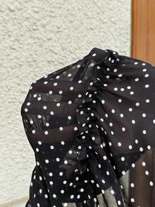 MaterniWear Maternity Polka Dot Print Lantern Sleeve Dress Fall - Black - View 11
