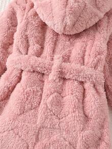 SHEIN Bata de felpa con capucha de manga larga para bebé recién nacido, otoño e invierno - Rosa - Ver 3