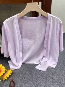 Resyla Women's Standard Size Short Sleeve Thin Cardigan For Outings And Vacations - Mauve Purple - View 3