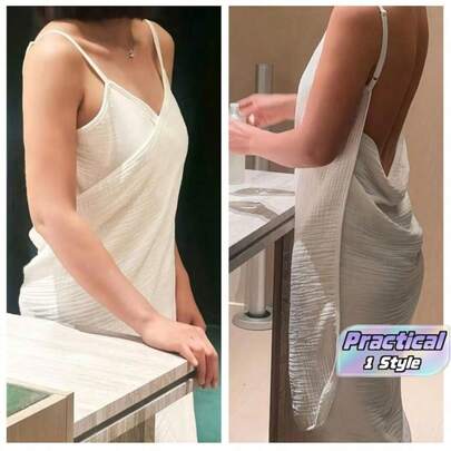 Esta es una bata de baño elegante y cómoda hecha de una tela ligera y elástica. Hecha de hilo de algodón, se puede envolver alrededor del Body o usar como toalla. Se seca rápidamente, lo que la hace perfecta para usar en la playa