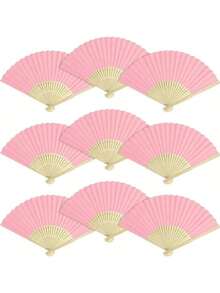 1/5/10/20 piezas Abanicos de papel plegables de mano estilo retro, abanicos de bambú portátiles, accesorio ideal de verano para refrescar y estilizar, adecuado para fiestas y eventos - Rosa - Ver 2