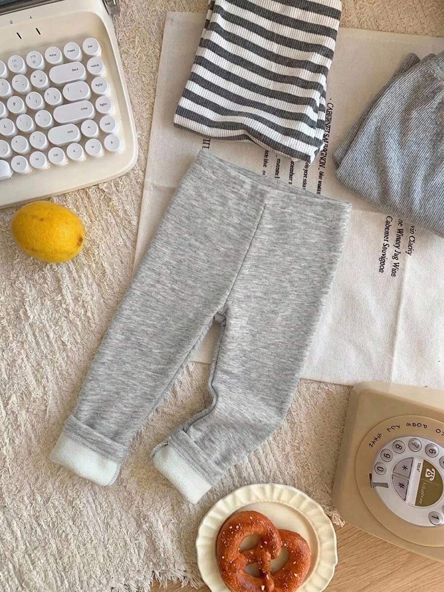 Dazy Kids 女童純色鬆緊腰休閒保暖內裡內搭褲 - 淺灰色 - 查看 1