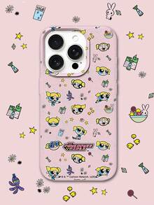 THE POWERPUFF GIRLS X SHEIN THE POWERPUFF GIRLS 動感女孩系列 花朵泡泡皮革紋理手機殼 防震防摔 全方位保護套 適用 iPhone 17 Pro Max 16 15 14 13 12 Pro Max Plus Y2K 復古可愛女孩風 高顏值高品質手機殼 - 彩色 - 查看 2