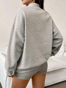 INAWLY 宽松休闲立领半拉链女式卫衣，毕业季、教师节、返校季套头衫 - 淺灰色 - 查看 2