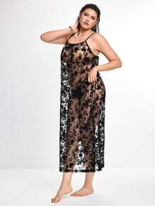 Slumbrini Plus Size Sheer Mesh Lace Slip Dress, Sexy Nightgown - Multicolor - View 6