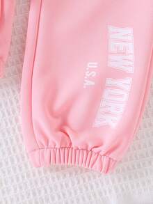 Elladie kids Young Girl Letter Print Hoodie T-Shirt Long Pants Camisole Set Back To School White Autumn - Pink - View 9