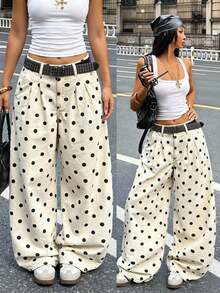 Coolane Women's Summer Fall Streetwear Going Out Casual Vintage Cotton Black Polka Dot Pattern Low Waist White Jeans Banana Harem Pants - Black and White - View 3