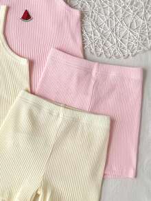 SHEIN 女童春夏多色牛仔細肩帶背心短褲內著套裝 2件組，2套，四季適用 - 彩色 - 查看 2