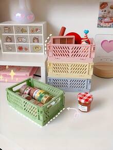 5Pcs Foldable Plastic Storage Baskets, Desktop Organizer Bins For Stationery Tape & Small Tools - Multicolor - View 9