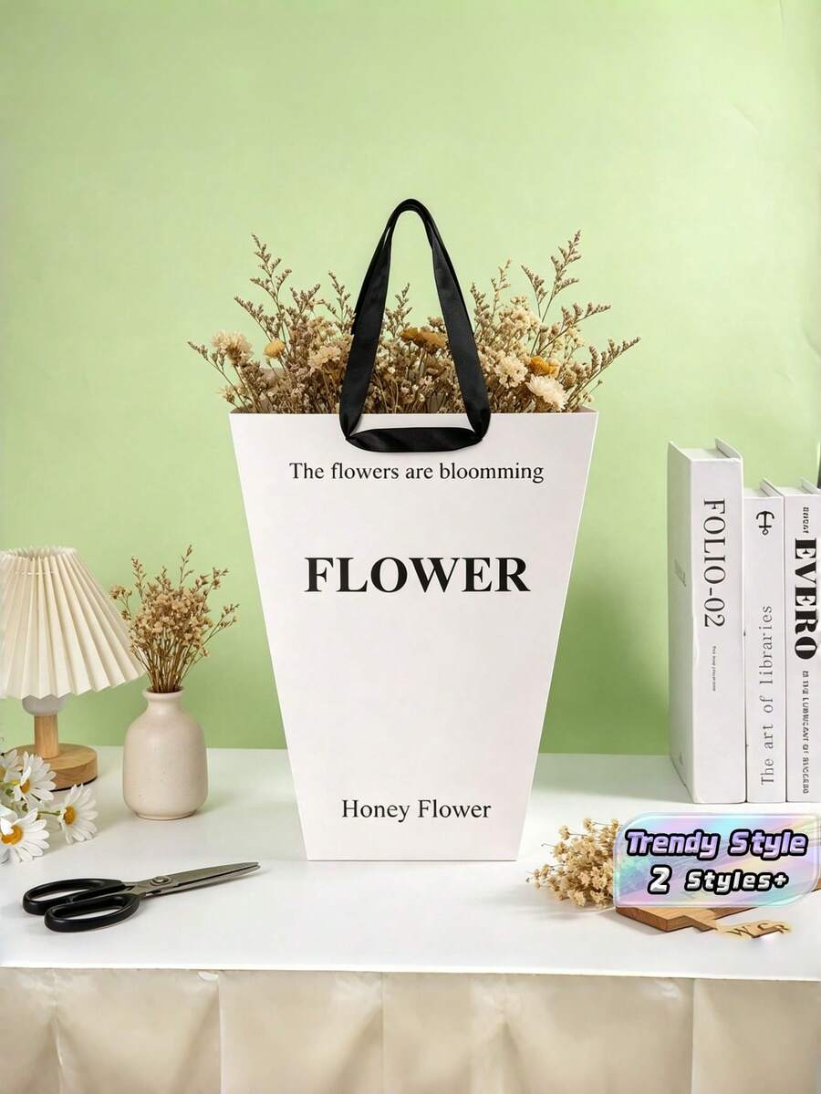5/10PCS Durable Material White Paper Flower Gift Bags With Handles Rectangular Fashion Design For Christmas Valentine Day Wedding Party Favors Home Decor Shopping Trending - multicolor - View 1