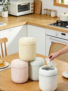 1pc Mini Flip Top Desktop Trash Can Odor Proof Small Waste Bin For Paper Fruit Peel Home Office Bathroom Living Room Study Table Tidy Organizer - Multicolor - View 5