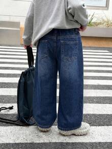 SHEIN Little Byeori Boys' Black Denim Loose Fit Long Pants - Dark Wash - View 2
