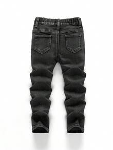 SHEIN Kids Young Boy Casual Washed Distressed Denim Jeans - Black - View 2