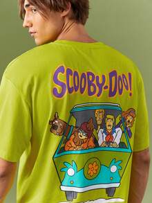 SCOOBY-DOO X SHEIN 男士有趣卡通冒險圖案短袖T恤，具多巴胺設計 - 綠色 - 查看 4