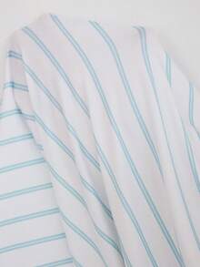 Doze Lane Minimalist Casual Blue & White Striped Collared Short Sleeve Long Pants Women Plus Size Pajama Set - Multicolor - View 5