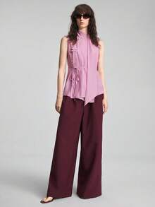 Ontre Women's Floral Pink Small Stand Collar Slim Fit Chinese Style Frog Button Modern Urban Business Casual Office Brunch Tea Party Top Summer Elegant - Pink - View 3