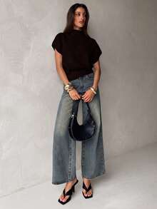 Aloruh Women's Fashion Street Minimalist Knit Top For Daily Wear.Autumn And Winter - Coffee Brown - View 3