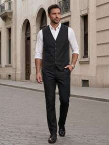 Manfinity Mode Men's Waistcoat And Trousers Formal Suit Suit, Men 2 Piece Suit, Ceremony - Black - View 1