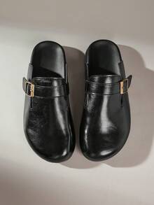 Solecia Closed Toe Mules, Metal Buckle, Workplace Commuting Thin Mules Shoes - Avocado black - View 5