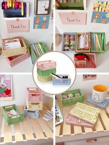 5Pcs Foldable Plastic Storage Baskets, Desktop Organizer Bins For Stationery Tape & Small Tools - Multicolor - View 7
