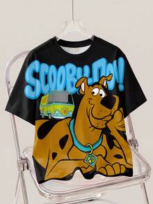 SCOOBY-DOO X SHEIN Women's Letter & Cartoon Graphic Round Neck Short Sleeve T-Shirt - White - View 1