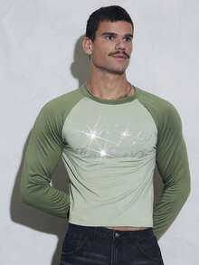 FeverCity Camiseta de hombre con bloques de color, patchwork, letras y pedrería - Multicolor - Ver 3