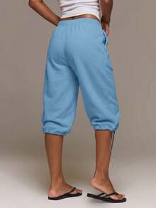 MUSERA Low Rise Adjustable Toggle Cropped Joggers Altitude Spring Summer Cute Vacation Holiday Airport Lounge Casual Everyday - Teal Blue - View 4