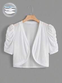 Reflora Plus Petal Sleeve Open Front Crop Jacket - White - View 1