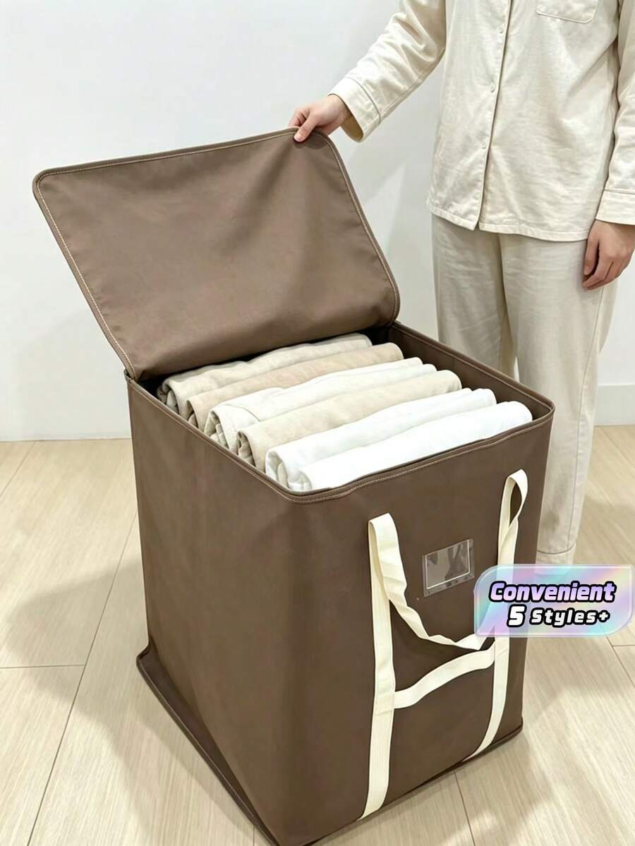 1pc Extra Large Capacity Waterproof And Moisture-Proof Fabric Quilt Clothing Storage Bag, Dustproof Moving Packing Bag, Suitable For Home Storage - Brown - View 1