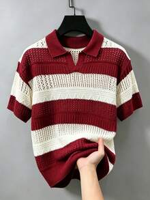 Manfinity LEGND Men's Colorblock Casual Daily Knit Top - Red - View 4