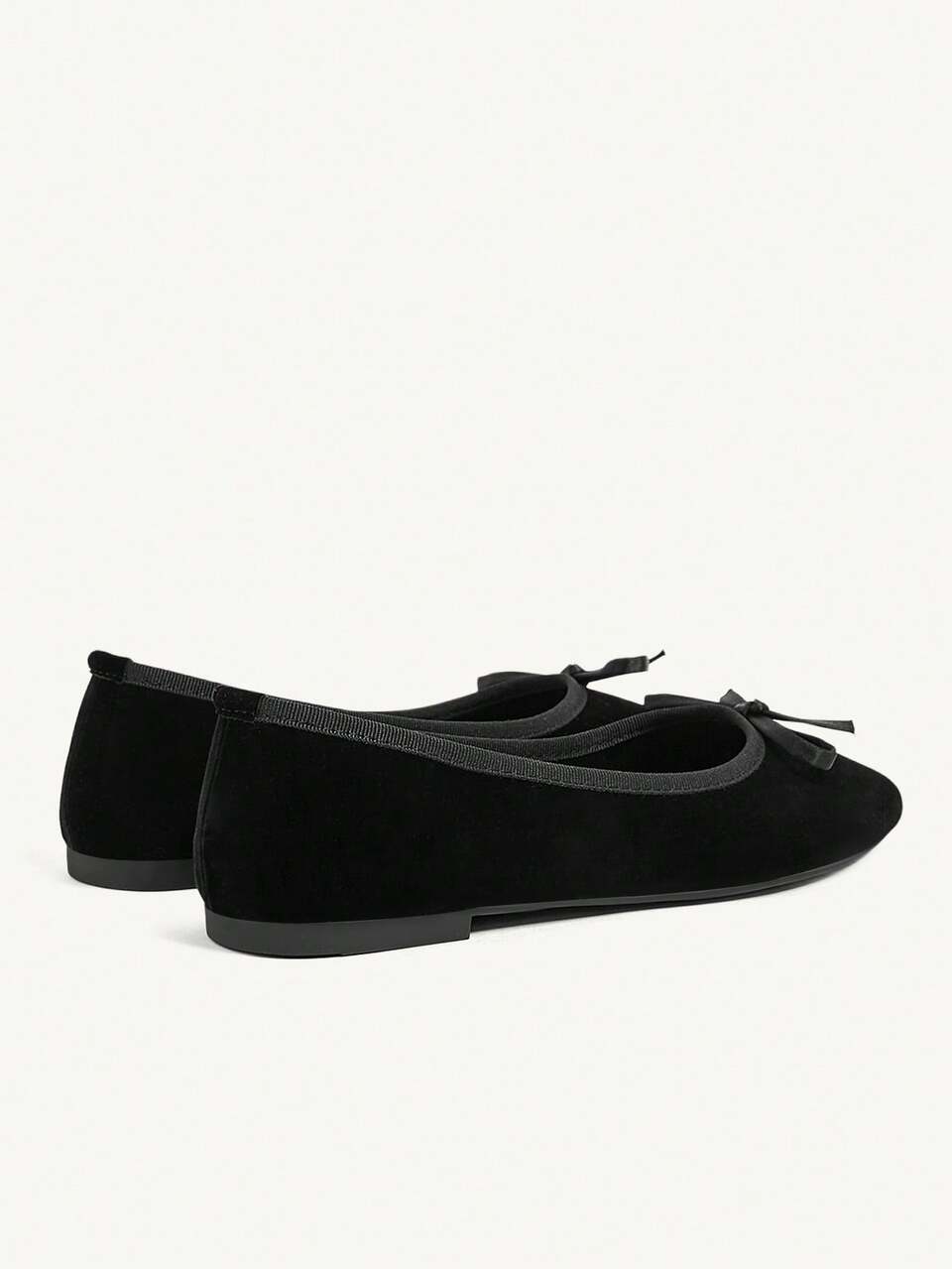 CUCCOO CHICEST French Low Vamp Bow Decoration Round Toe Flat Bottom Elegant Commuter Ballet Black Suede Women Flat Shoes Dating Vacation