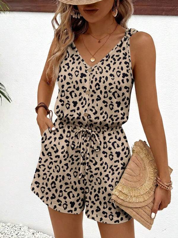 SHEIN Frenchy Women's Leopard Print Casual Vacation Romper