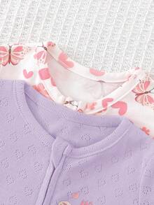 Cozy Pixies Newborn Baby Girl Floral Pattern Knitted Soft Round Neck Long Sleeve Bodysuit & Pants 2pcs Pieces Set - Mauve Purple - View 7