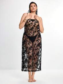 Slumbrini Plus Size Sheer Mesh Lace Slip Dress, Sexy Nightgown - Multicolor - View 3