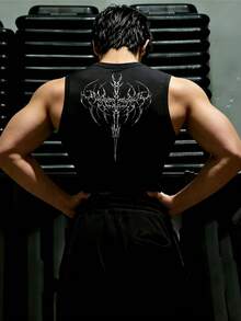 GymBeat Men's Gothic Athleisure Athletic Pattern Casual Daily Wear Sports T-Shirt Gym Workout Black Summer - Black - View 2