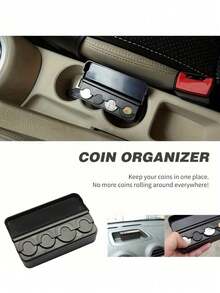 1PC Compact Durable ABS Black Foldable Creative Coin Holder Organizer Box For Car Easy Access Mini Storage Gift For Drivers Men Dad Fathers Day Christmas Birthday Automotive Interior Accessories Must Haves - Storage box - View 3