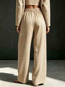 SHEIN Holidaya Women's Casual Versatile Commuter Suit Pants - Khaki - View 3