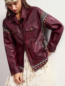 Bohemela Lässige gewebte Patchwork-Jacke mit lockerer Passform und regulärem Schnitt für Damen - Pink - Übersicht 3