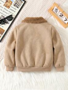 SHEIN Kids Young Boy Autumn/Winter Fashion Thermal-Lined Jacket - Khaki - View 2