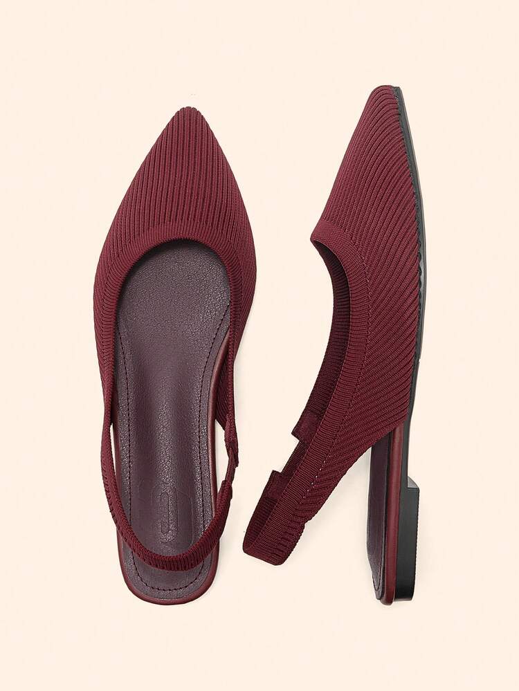 CUCCOO BASICS Women's Pointed Flats, Knitted Material, Comfortable And Breathable Lace-Up Flats, Suitable For Christmas And Spring Shoes - Burgundy 2 - View 4