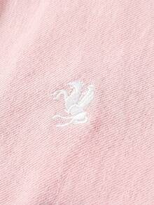 SHEIN MOD 女款刺繡喇叭袖單排扣牛仔襯衫 - 粉色 - 查看 4